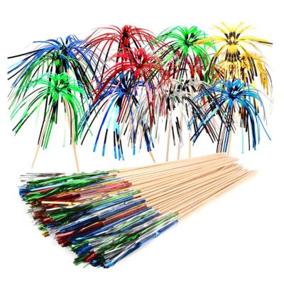 China Disposable Foil Tendril Firework Picks Cupcake Topper Toothpicks For Party Decoration 15cm for sale