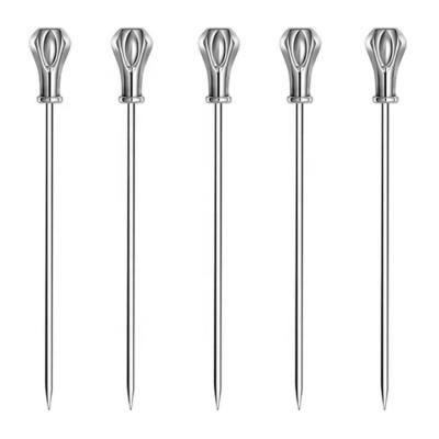 China Sustainable Cocktail Picks Reusable Stainless Steel Crown Martini Fruit Garnish Picks Sticks for sale