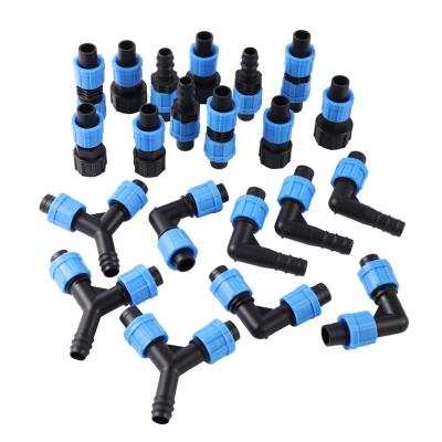 China Agricultural Water Saving Drip Tape Connectors 16mm Drip Irrigation Quick Lock Connector for sale