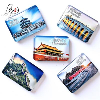 China Souvenir Magnet Tourist DIY Wholesale 48*68mm Beijing Most Popular Cities Famous Cities Rectangle Fridge Glass Building Magnet For Tourist Souvenirs for sale