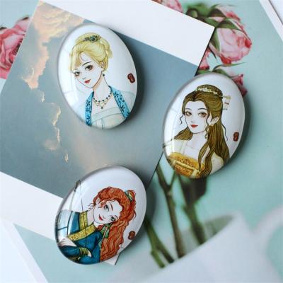 China Shape 30*40mm Custom Cartoon Character Photo Travel Souvenir Fridge Stickers Cute Princess Oval Glass Fridge Magnet for sale