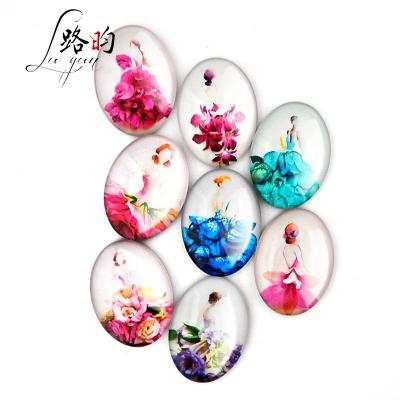 China Shape Creativity Design 25*35mm Flower Skirt Custom Oval Beauty Crystal Glass Fridge Magnet for sale