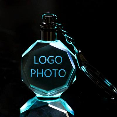 China Led Crystal Keychain Personalized Car Logo 3d Souvenir Gifts Promotion New 2021 Laser Engraving Glass Key Chain for sale