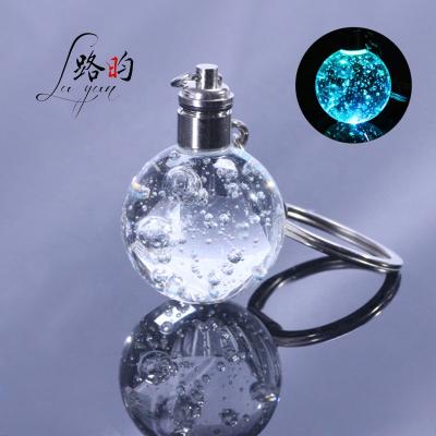 China Glass Ball Key Chain LYKCB001 Bubble Tea Key Chain LED Light Crystal Glass Sports Ball Keychain For Gift for sale