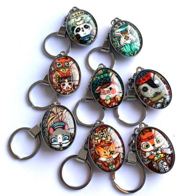 China High Quality Custom Key Chain African Animals Crystal Glass Keychain Oval Cartoon Double Sided Alloy Ring Hole 3.2*11cm Key Souvenir Gifts Promotion for sale