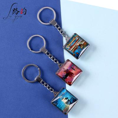 China Key Chain Mold China Hot Products Wholesale 3*10cm Square Double Sided Pendant Glass Oil Painting Key Chain for sale