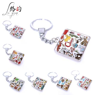 China Key Chain Mold China Sell Most Popular Square Double Sided 3*10cm Creative Glass City Key Chain Wholesale for sale