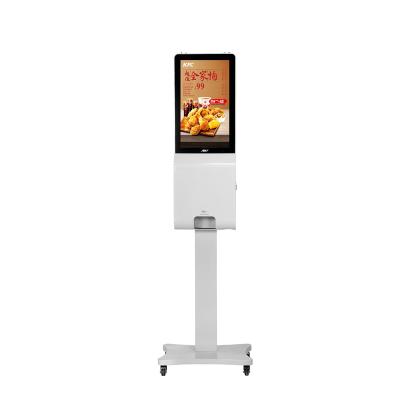 China Indoor Hot Sales AMH LCD Advertising Hand Sanitizer Kiosk With Automatic Hand Sanitizer Dispenser For School Hospital for sale