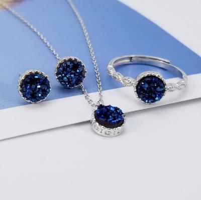 China Crystal Druzy Ring Earrings Ladies Environmental Friendly Jewelry Sets Necklace Bridal Jewelry Set 925 Sterling Silver Jewelry Set for sale