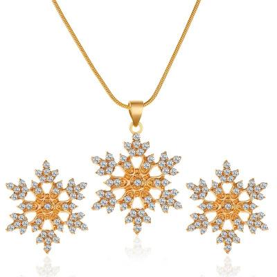 China Environmental Friendly Full Rhinestone Snowflake Earings Studs Set Women Dubai Jewelry Sets Jewelry Zirconia Jewelry Set Bridal Wedding for sale