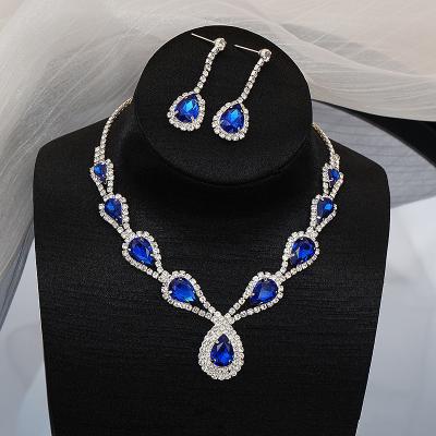 China Environmental Friendly Colorful Zircon African Women Jewelry Sets Copper Jewelry Display Stand Women Wedding Necklace Earring Accessories for sale