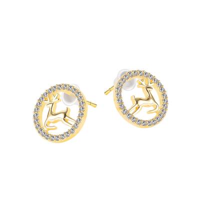 China Environmental Friendly Fashion Jewelry 18k Gold Plated Cooper Cz Fawn Ear Rings For Women Brass Stud Earrings for sale