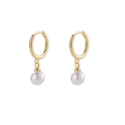 China Environmental Friendly Designer Elegant Dangle Earrings 925 Sterling Silver Freshwater Pearl Drop Circle Earrings for sale