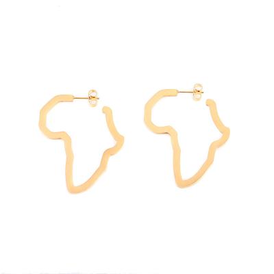 China Eco Friendly Ladies Fashion Exaggerate Stainless Steel Custom 14k Gold Plated Africa Map Earring Jewelry 2021 for sale