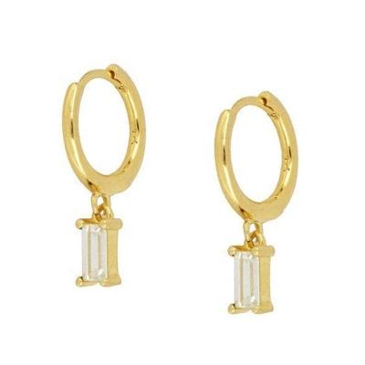 China 925 Fashionable small CZ geometric gemstone hoop earrings gold silver custom hoop earrings 14k gold for sale