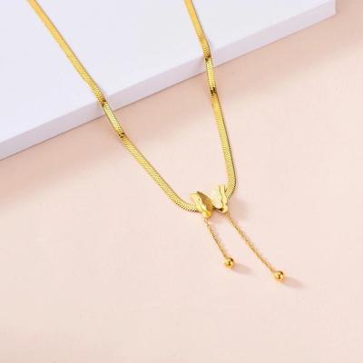 China Popular Girl's Environmentally Friendly 2 Layers Stainless Steel Butterfly Scarf Charms Snake Bone Chain Gold Pendant Necklace for sale