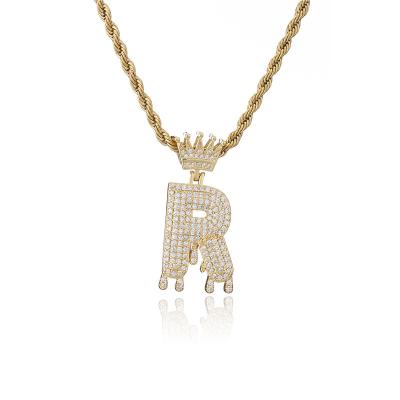 China Hip Hop Environmental Friendly Jewelry Diamond Initial Necklace For Man Women 24k Gold Cuban Necklace Drip Bail Crown Chain for sale