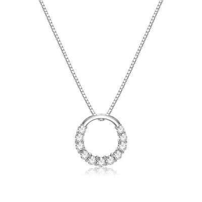 China Environmental Friendly Fashion Personality Cubic Zirconia 925 Korean Simple Sterling Silver Circle Pendant Necklace Chain for sale