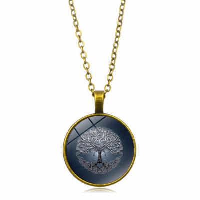 China Environmentally Friendly Lady Women Vintage Round Tree Of Life Pendant Necklace Logo Necklace Custom Photo Necklace for sale