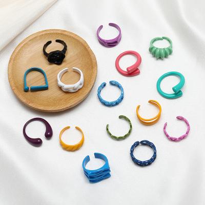 China Environmentally Friendly Candy Color Minority Ring Amazon Hot Designs Alloy Irregular Spray Painted Open Ring Charm Ring for sale