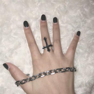 China Vintage Environmental Friendly Black Big Cross Open Ring Men's Metal Color Fashionable Gothic Ring For Women Party Jewelry for sale