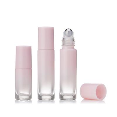 China Opal Glass Essential Oil 5ml 10ml Cylinder Gradient Rose Cosmetic Perfume Roll On Glass Bottle for sale