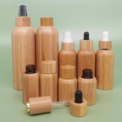 China Opal White Glass Cosmetic Bamboo Serum Wooden Pump Bottles 50 100 120 ml 50g Opaque White Glass Bottle Jar With Bamboo Wooden Lid for sale