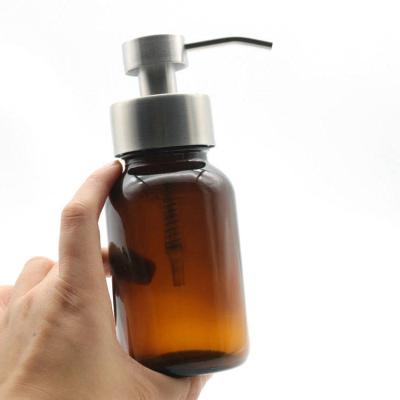 China Amber Foaming Bottle 250ml Luxury Bulk Cosmetic Liquid Soap Dispenser Glass Bottle With Foam Pump Bottle for sale