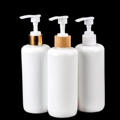 China Luxury Wholesale Empty Porcelain 240ml Ceramic Pump Bottle Bamboo / Aluminum Opal Glass Lotion Bottle With White for sale