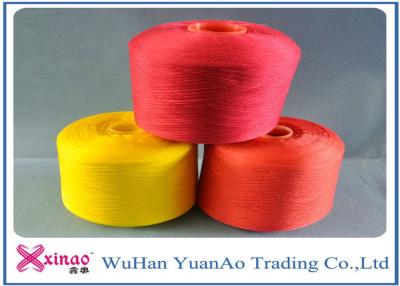 China High Tenacity Spun Dyed Polyester Yarn / 100% Polyester Colored Thread Yellow Red Green for sale