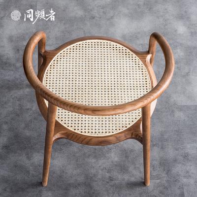 China Elegant& TPZ035 elegant modern nordic style chair restaurant home furniture solid wood round rattan armchair living room rattan dining chair for sale