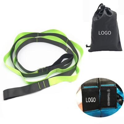 China Fitness Equipment App Custom Logo Yoga Band Branded 12 Loops Body Exercise Workout Stretch Yoga Straps With Storage Bag for sale