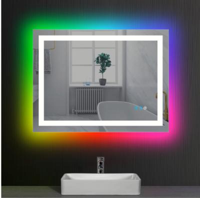 China Illuminated 2022 New Smart Bathroom Mirror RGB Color Running Horse Lamp Anti fog Touch Screen LED Luminous Mirror Toilet for sale