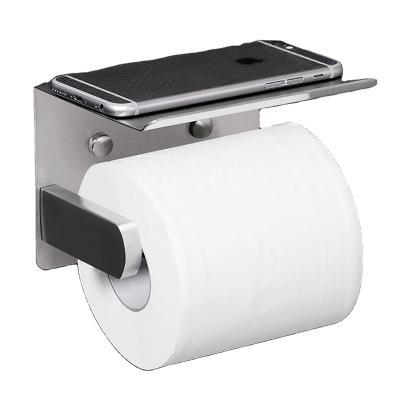 China Wet towel holder Bathroom Black Toilet Paper Holder with Shelf Flushable Wet Paper Dispenser Tissue Box Stainless Steel Toilet Paper Holder for sale