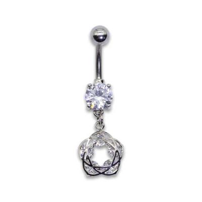 China Flower Dangle Belly Button Piercings Jewelry 14G 1.6mm Stainless Steel Belly Bars for sale