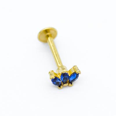 China Gold Plated Lip Piercing Labret Stud 316 Stainless Steel 14G 12mm for sale