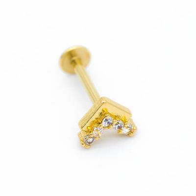 China Clear Crystal Gems Labret Piercing Jewelry V Shape Labret Nose Stud 16ga 1.2mm for sale