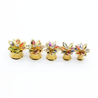 China 304 Steel Gold Flesh Ear Plug Tunnels Colorful Acrylic Gems 10mm for sale