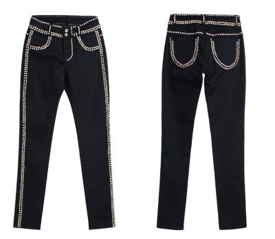 China Plus Size 2021 New Designer Women Hot Elastic Jeans Black With Rivets High Waist Jeans Pants for sale