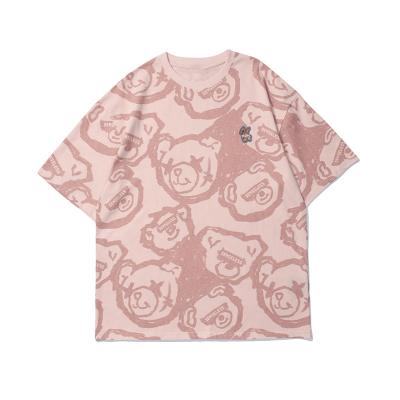 China Harajuku bear style casual t-shirt full print Hong Kong style male T-shirt hip-hop loose short-sleeved QUICK-DRY couples loose T-shirt for sale