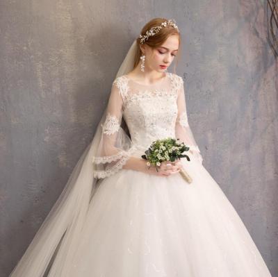 China Anti-wrinkle waist quality design elegant white lace ball gown bridal wedding dress for sale