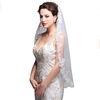 China Hot Sale Ribbon Edge Lace Appliques Wedding Veil One Size With Comb Bridal Veil For Wedding Party for sale