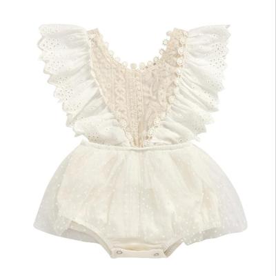 China 95%Cotton lace up ruffle sleeve romper tutu for baby, newborn toddler girls jumpsuit tutu dress for sale