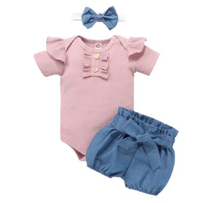 China 96% Cotton Newborn Baby Clothes Ruffle Infant Romper Onesies Floral Pants Babies Clothing Outfits for sale