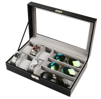 China Compact 9 Compartments Style PU Leather Watch Glass Box Sunglass Top Opening Display Case for sale