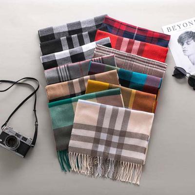 China Cheap Wholesale Cashmere Tassel Woven Jacquard Plaid Pashmina Scarf For Men And Women for sale