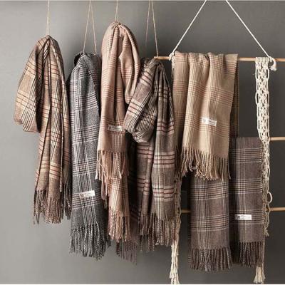 China Custom Logo Tassel Woven Jacquard Plaid Cashmere Pashmina Scarf for sale