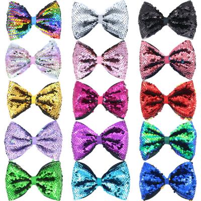 China Luxury Hot Selling 5 Inch Sequin Double Bow Hair Clips Hair Accessories For Girls Kids for sale