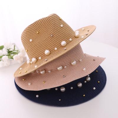 China 2021 Straw Hat Plain Beach Hat Pearl Checked Panama Hat For Summer for sale