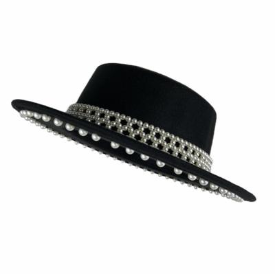 China Fashion Wool Felt Pearl Sun Hat For Women 56-58cm for sale